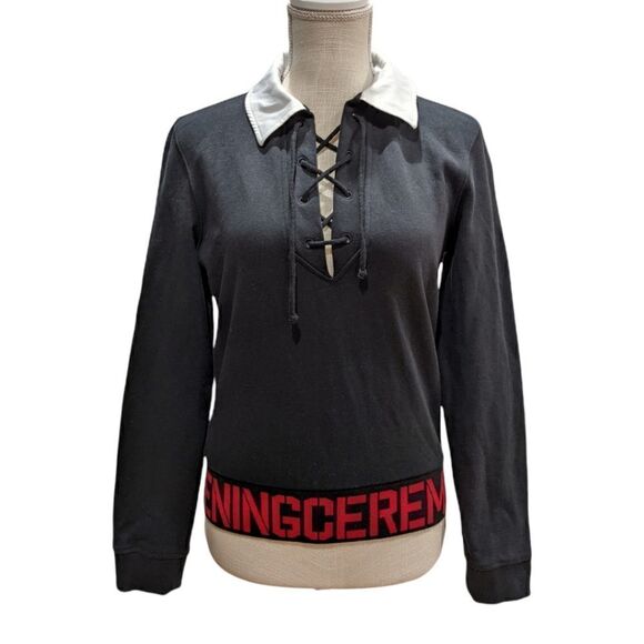 Opening Ceremony Women's Black Front Laced Collared Sweater Size S/P - Picture 1 of 8